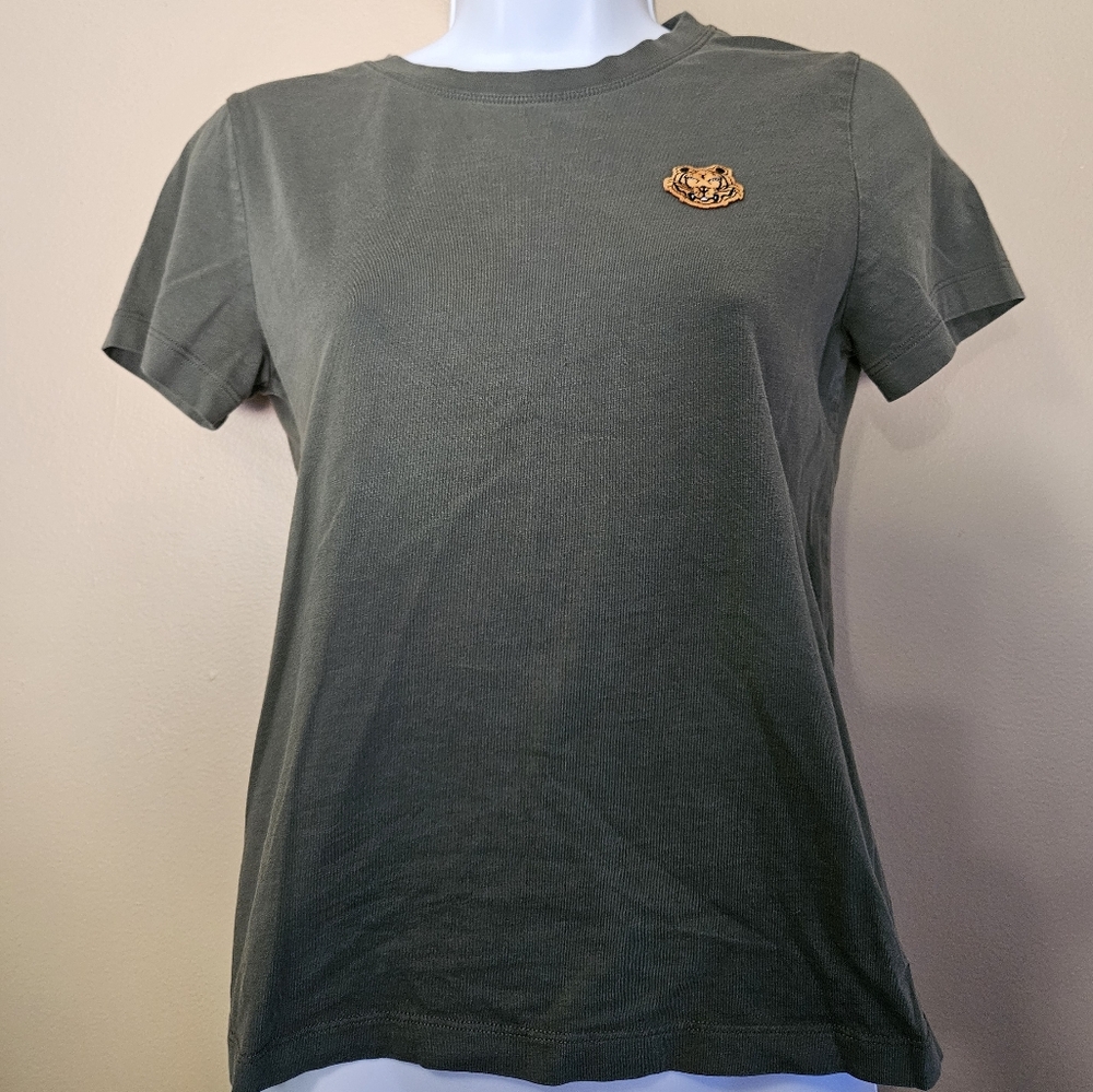 Kenzo Women's Size S Tiger Iron Patch Green T Shirt 100% Cotton